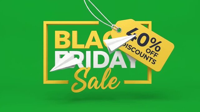 3D black friday sale discount promotion tag on green screen