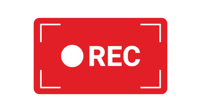 Bright red video recording indicator icon with white text displayed on a clean isolated background