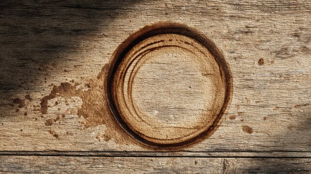 Close-up of a Round Wooden Bowl or Dish on a Rustic Wooden Surface with Natural Texture and Grain