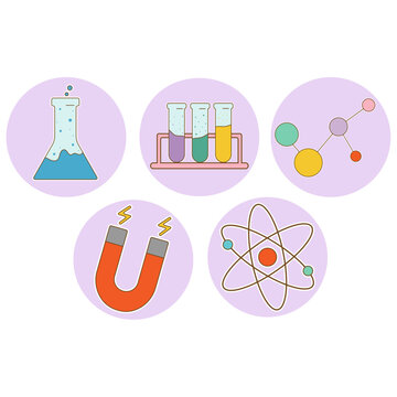 Science and chemistry vector icon set in flat style