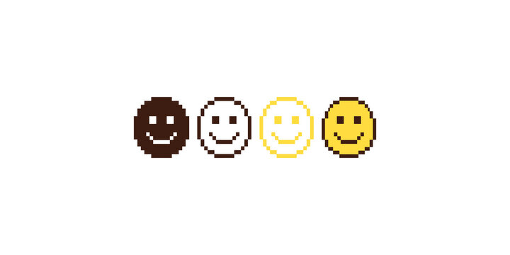 Pixel art smiley face icons in brown and yellow gradients for retro gaming or digital mood indicators.