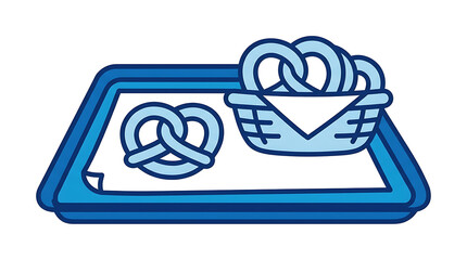 Fototapeta premium Blue line art icon of a bakery tray with pretzels in a basket
