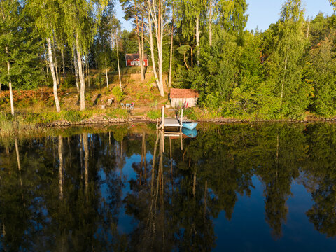 Hallangen lake shoare captured in morning light at Kalmar region. Sweden