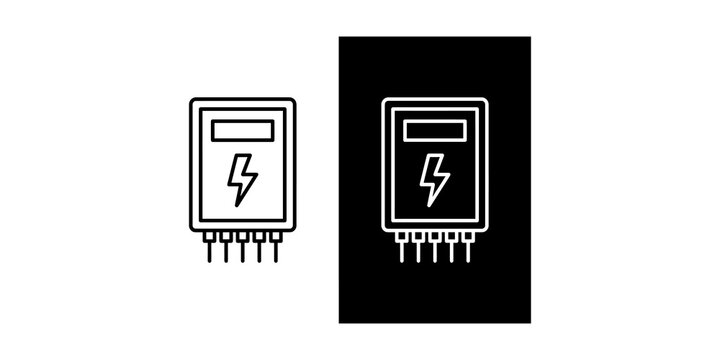 Black outline electric power meter icon isolated on transparent background for energy measurement illustration.