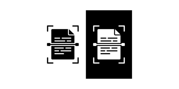 Document scanning icon in two versions, a sleek dark mode for digital interfaces and a standard light theme.
