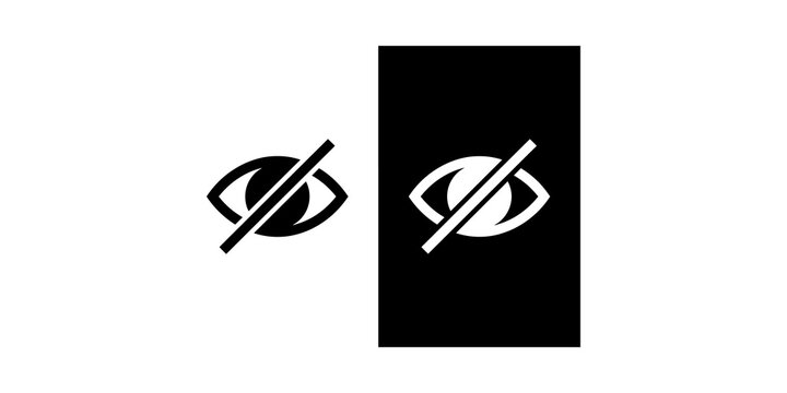 Hidden private or hidden eye vector icon in black and white styles with slash mark for user interfaces.