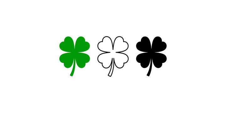 Four leaf clover collection in green and black colors for lucky charms and saint patricks day celebrations.