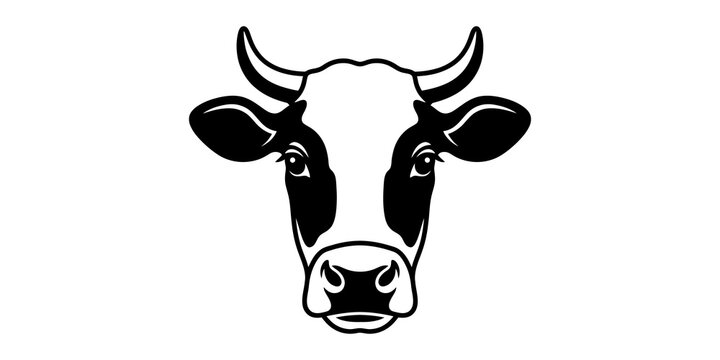 Cow head portrait black and white farm animal face illustration for dairy industry logo and cattle branding.