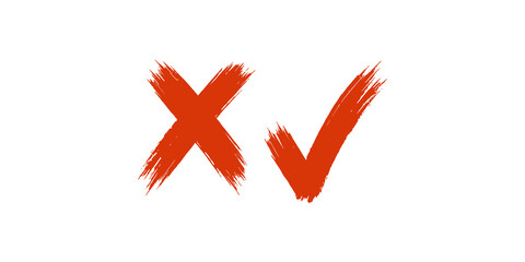 Hand drawn red cross and check mark icons in brush stroke style vector graphic illustration. © Png World Collection