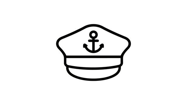 Captain hat black outline icon representing naval marine officer cap.