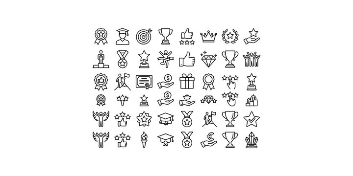 Collection of flat award and trophy icons on transparent background for recognition and achievement.