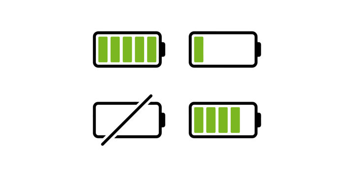 Four battery level icons showing full, partial, low, and empty charge states.