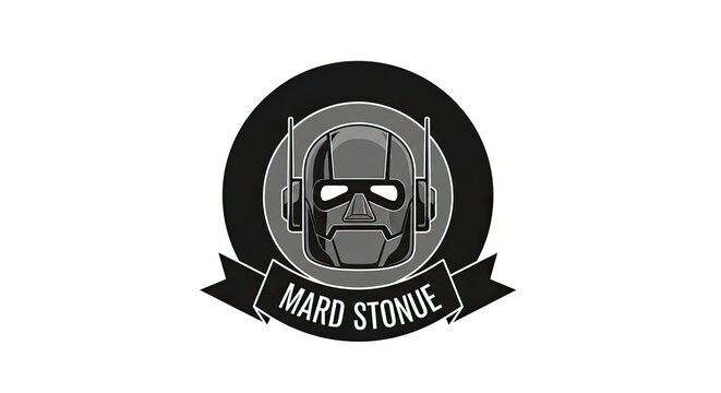 Futuristic robot helmet mascot logo on white background.