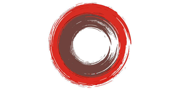 Zen style brush circle stroke in red and brown colors for artistic backgrounds and minimal graphic design.