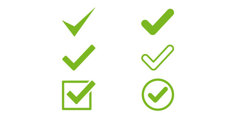 Various green checkmark symbols for progress tracking and task completion validation in web interfaces. © Png World Collection