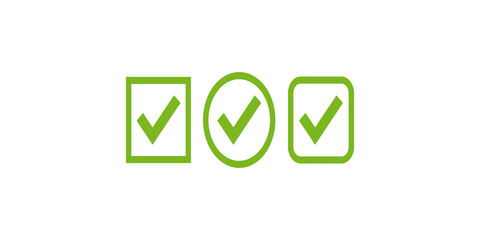 Green checkmark collection in different geometric frames for survey forms and business status indicators. © Png World Collection