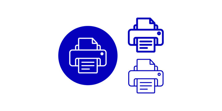 Blue printer icons and circle on transparent background for digital use and printing technology communication.
