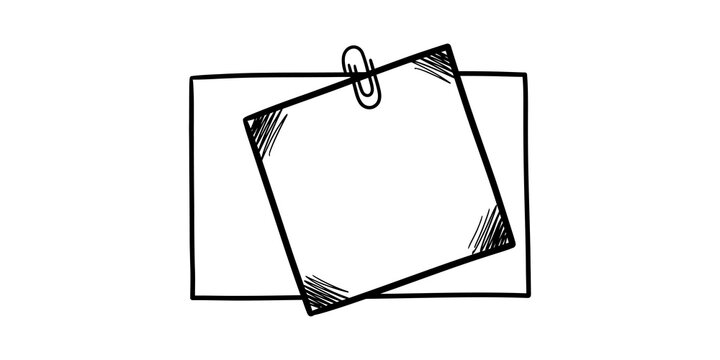 Hand drawn sticky note paper attached with metal clip on blank background for office and school notes.