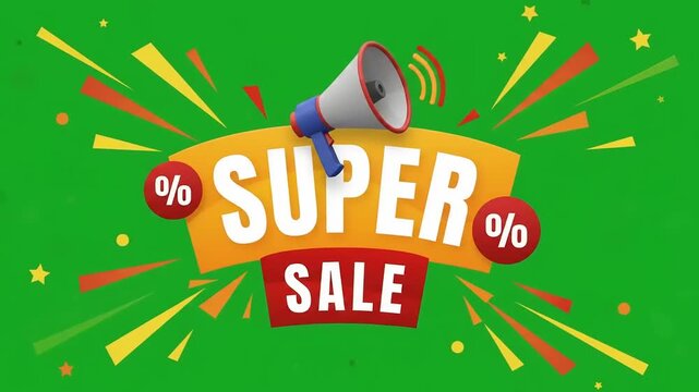 Super sale discount banner with megaphone for promo limited offer