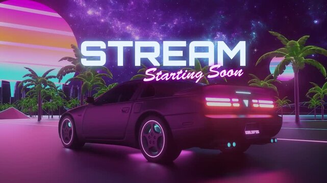 Synthwave Sunset Car Starting Soon Animated Screen for Twitch and YouTube