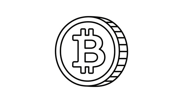 Bitcoin gold coin vector line art icon representation of cryptocurrency.