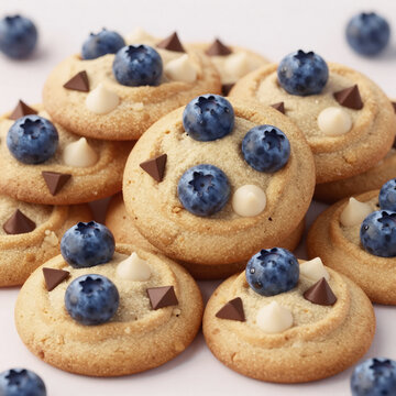3D Game Blueberry Junk. Fresh Blueberry And White Chocolate Chip Cookies With A Burst Of Fresh Berries
