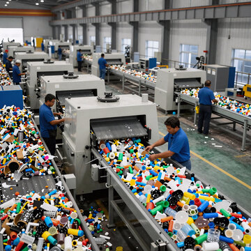 Concept Art Production Animal. Factory Plastic Waste Processing Line