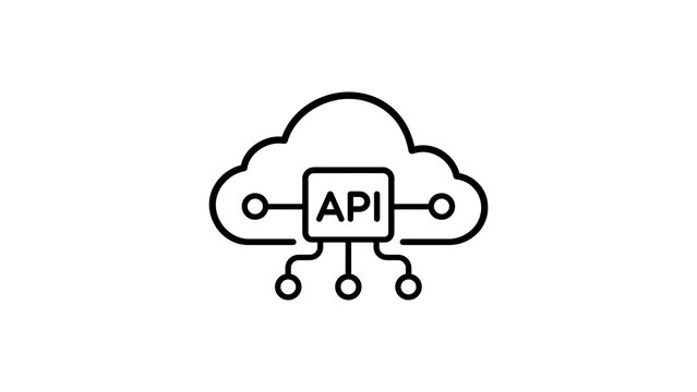 Cloud API icon connecting to network with application programming interface.