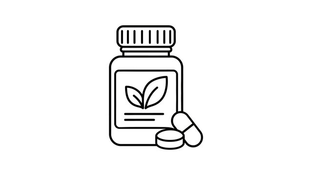 Dietary supplements bottle outline icon for health and wellness support.