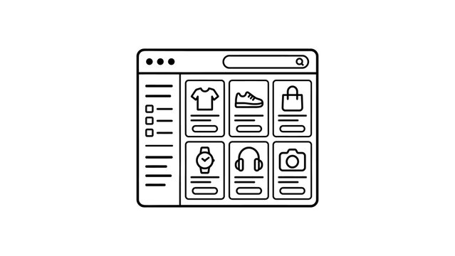 E commerce website interface line icon layout showing product catalog.