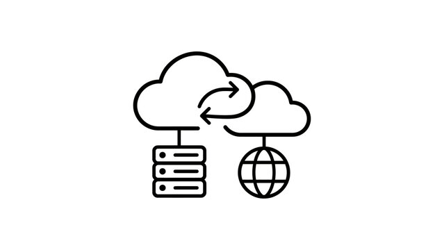 Hybrid cloud server sync icon line art style for global network web.