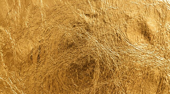 Crinkled Gold Texture: An abstract close-up reveals the rich, textured surface of crumpled gold foil, showcasing its intricate lines and reflective sheen.