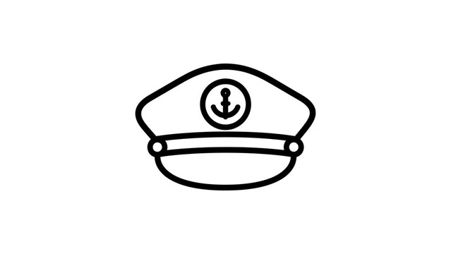 Nautical sailors captain hat icon with anchor symbol for maritime use.