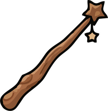 Wooden Magic Wand with Star Topper Isolated on White Background