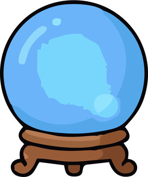 Blue crystal ball on wooden stand vector illustration