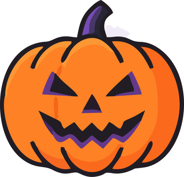 Halloween Jack O Lantern Pumpkin Isolated on White Background, Spooky Carved Face with Candlelight for Autumn Holiday and October Seasonal Design