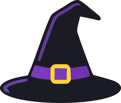 Black Magic Hat Vector Illustration, Mysterious Wizard and Witch Costume Icon for Halloween, Cartoon, Vintage, Fashion, Costume and Decorative Design