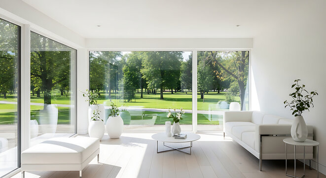 Minimalist sunroom with white furniture and large windows background full hd download 2025 2026