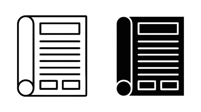 Vector illustration of document and scroll icons set on a transparent background