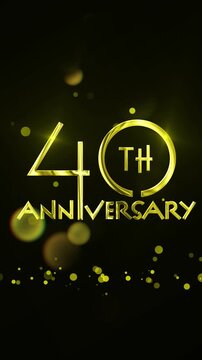 40th Anniversary Golden Text Animation with Glowing Bokeh and Floating Gold Particles on Black Background