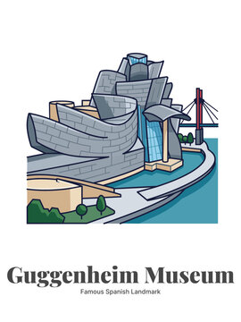 Guggenheim Museum Bilbao Spain Flat Vector Poster Illustration of Famous Landmark Architecture