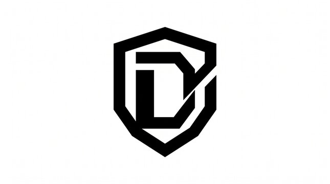 Modern Shield Logo With Letter D Monogram, Security Emblem And Minimal Black And White Icon For Tech Brands