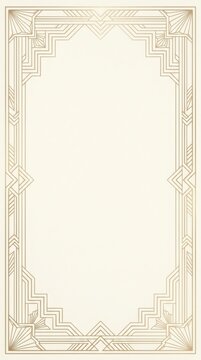 Elegant golden art deco vintage border frame on cream background with geometric ornamental template rectangular decorative