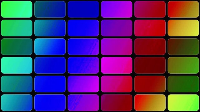 Abstract Digital Grid of Vibrant Glowing Color Swatches Changing Dynamically.