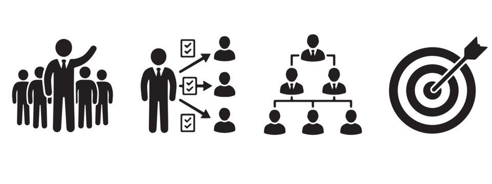Business leadership and team management concept icons set with organizational