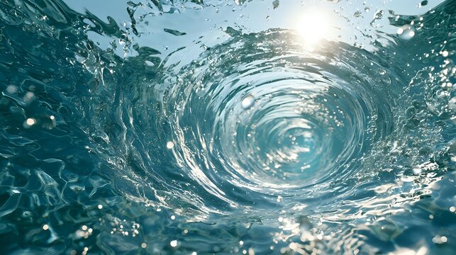 Fluid vortices developing within crystal clear water beneath clean daylight premium hydrodynamics engineering background with exceptional realistic motion