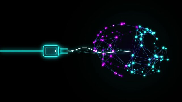 AI Brain Charging and Neural Network Connection Motion Graphics