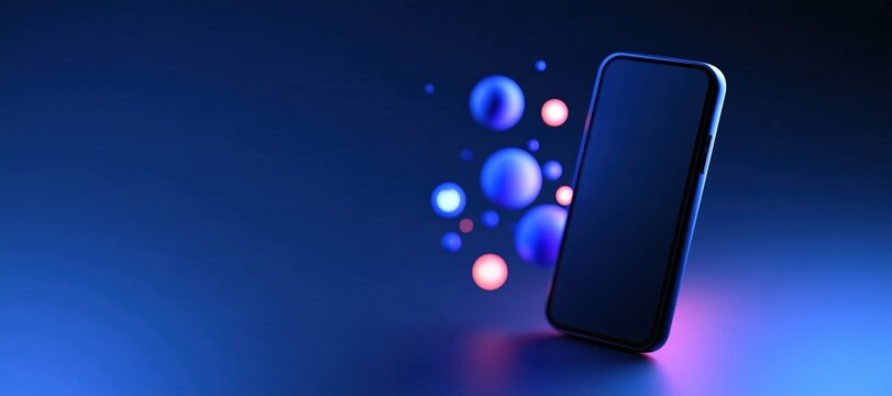 smartphone with glowing reaction circles on blue gradient background