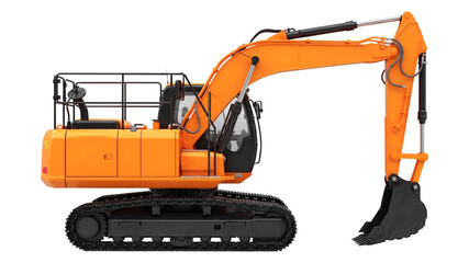 Orange heavy construction excavator side profile view isolated on transparent background © Mufid Kamil