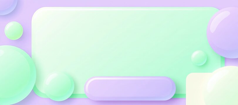 Pastel notification interface with translucent bubbles and rounded blocks on mint and lavender backg